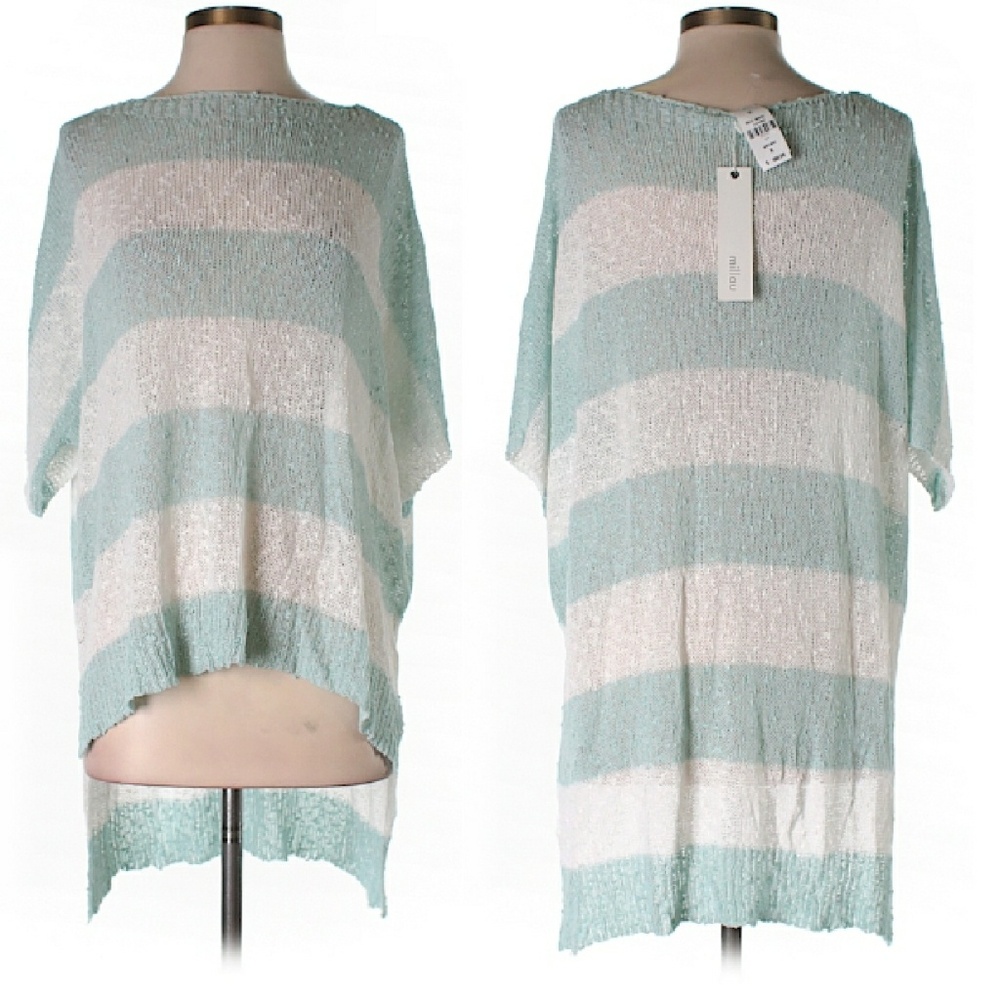 Millau Long & Loose Hi- Lo Aqua Striped Sweater